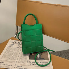 Women's Weave Cellphone Bag Mini Crossbody Purse Solid Color Handbag