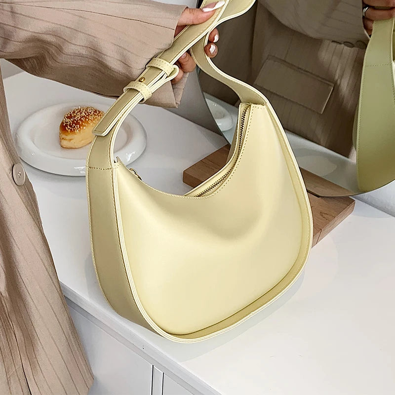 Women Underarm Bags Wide Shoulder Straps Solid All-match Handbags