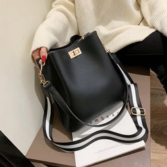 Large Capacity Bucket Bag Lock Shoulder Messenger Purse Women Hand Bag