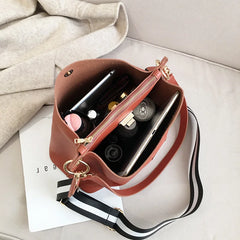 Large Capacity Bucket Bag Lock Shoulder Messenger Purse Women Hand Bag