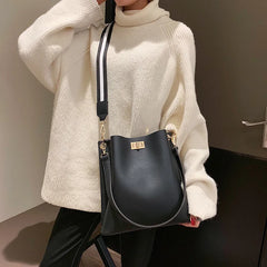 Large Capacity Bucket Bag Lock Shoulder Messenger Purse Women Hand Bag