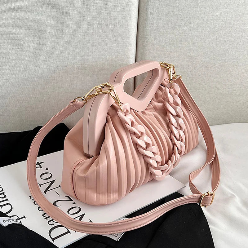 Women's Shoulder Bags Chain Quilted Pleated Handbag Clutch Bags Ladies Bag