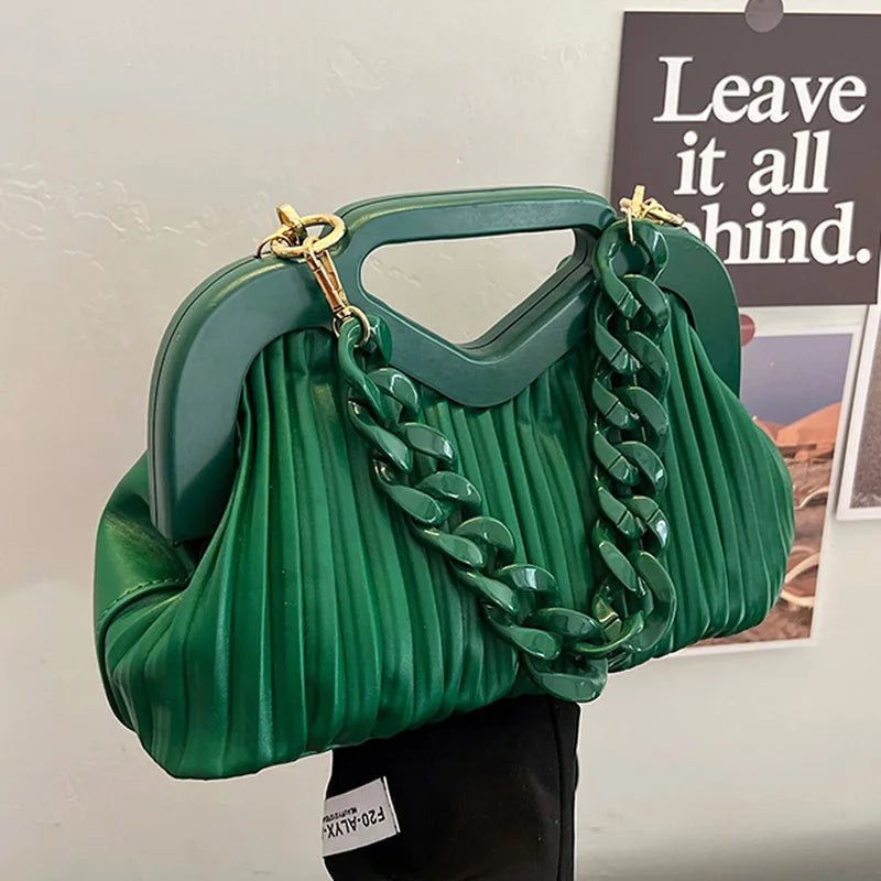 Women's Shoulder Bags Chain Quilted Pleated Handbag Clutch Bags Ladies Bag