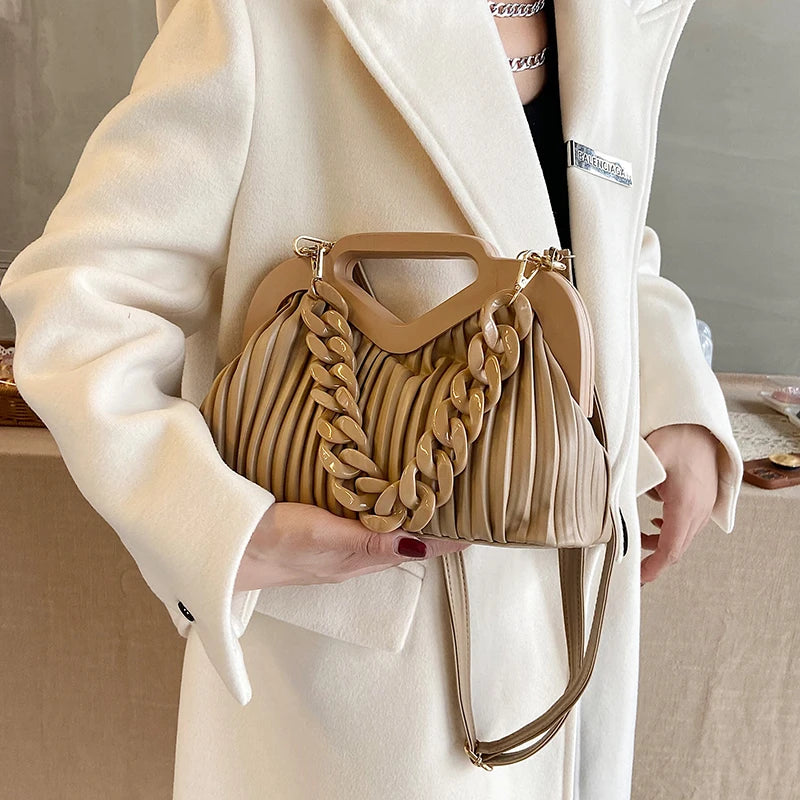 Women's Shoulder Bags Chain Quilted Pleated Handbag Clutch Bags Ladies Bag