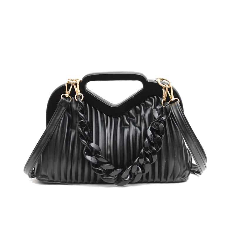 Women's Shoulder Bags Chain Quilted Pleated Handbag Clutch Bags Ladies Bag