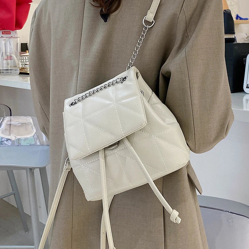 Vintage PU Leather Women Backpack Casual School Bag for Teenage Ladies Travel