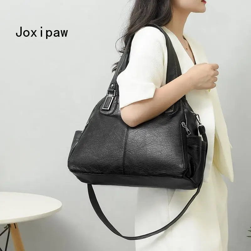Vintage PU Leather Shoulder Bag Large Capacity Handbag Female Casual Crossbody
