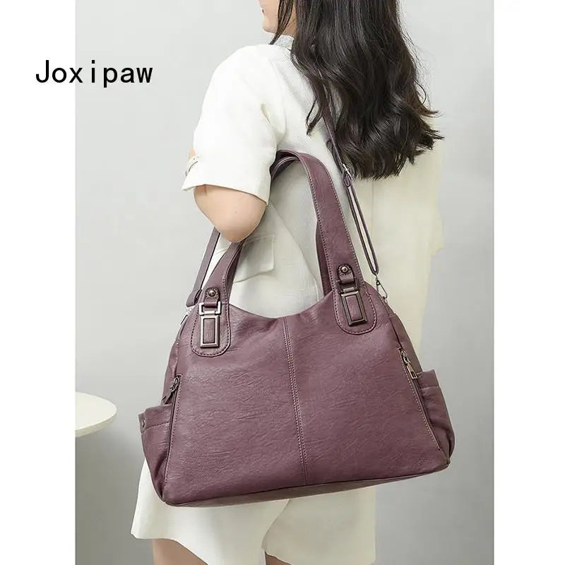 Vintage PU Leather Shoulder Bag Large Capacity Handbag Female Casual Crossbody