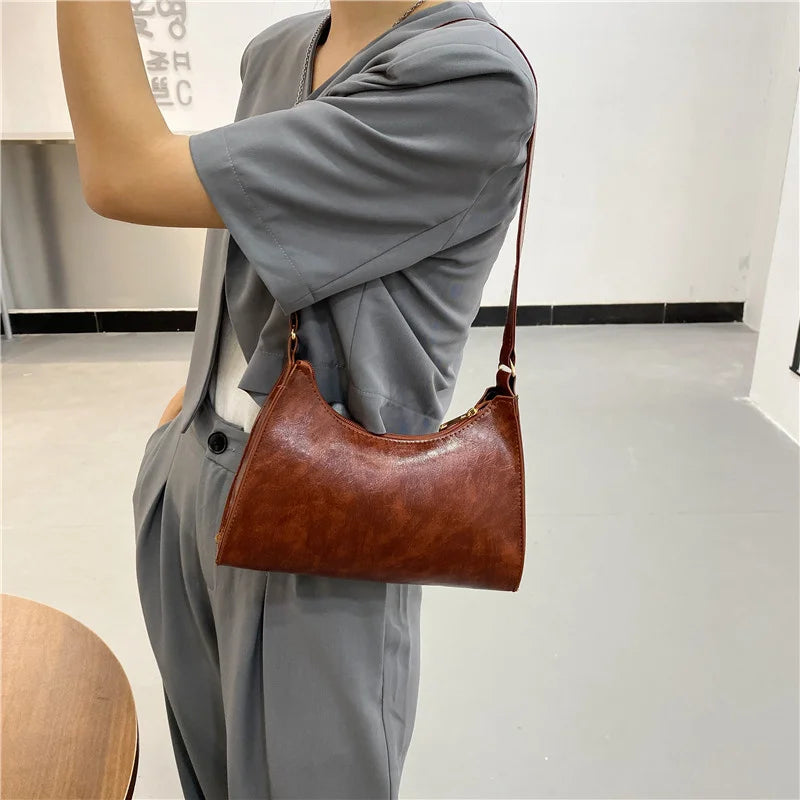 Vintage Shoulder Underarm Bag for Women PU Leather Female Daily Bag