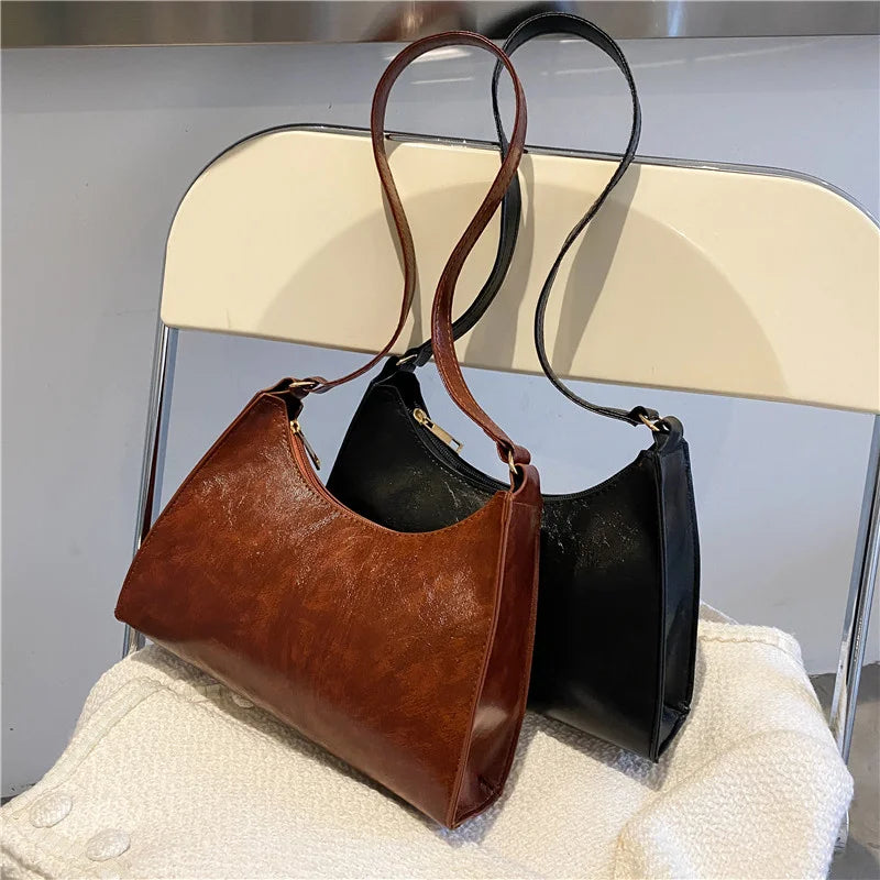 Vintage Shoulder Underarm Bag for Women PU Leather Female Daily Bag