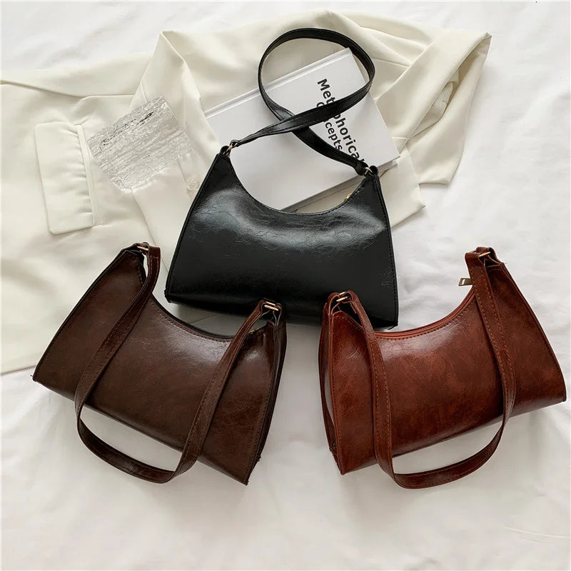Vintage Shoulder Underarm Bag for Women PU Leather Female Daily Bag