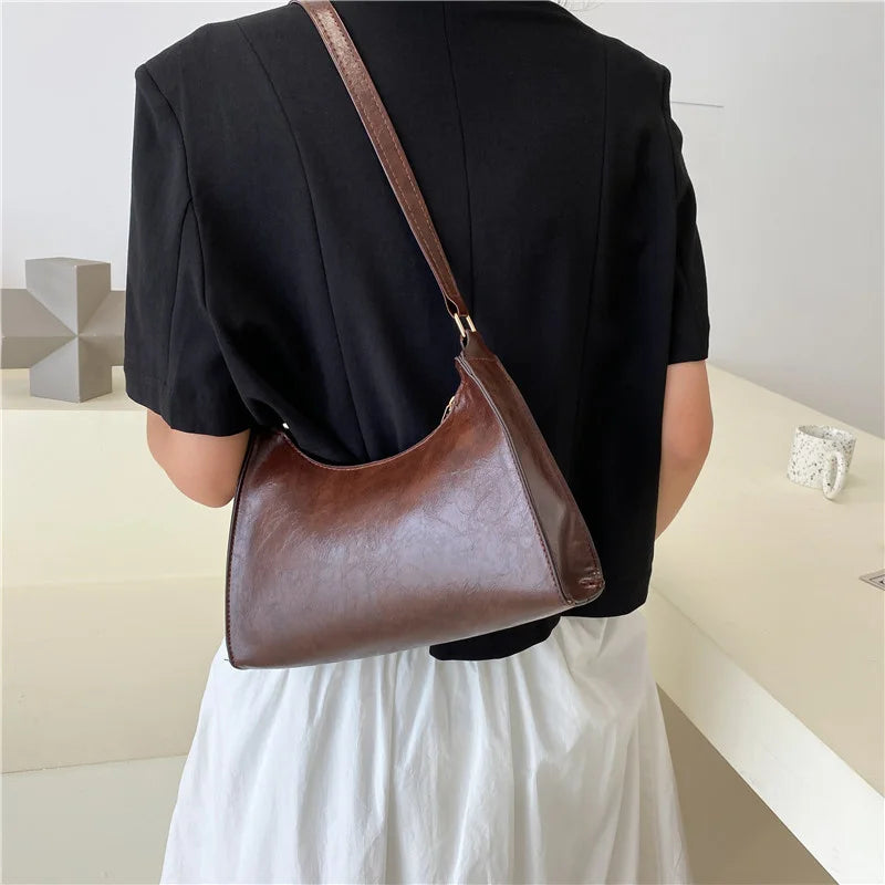 Vintage Shoulder Underarm Bag for Women PU Leather Female Daily Bag
