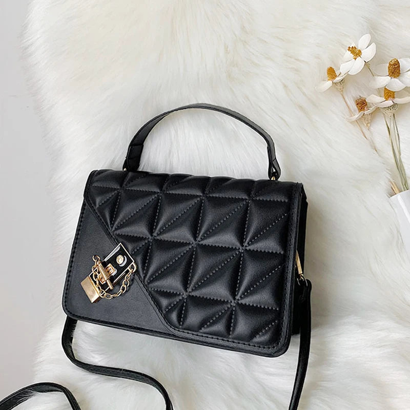 Vintage PU Leather Geometric Shoulder Bag for Women Mini Flap Handbag