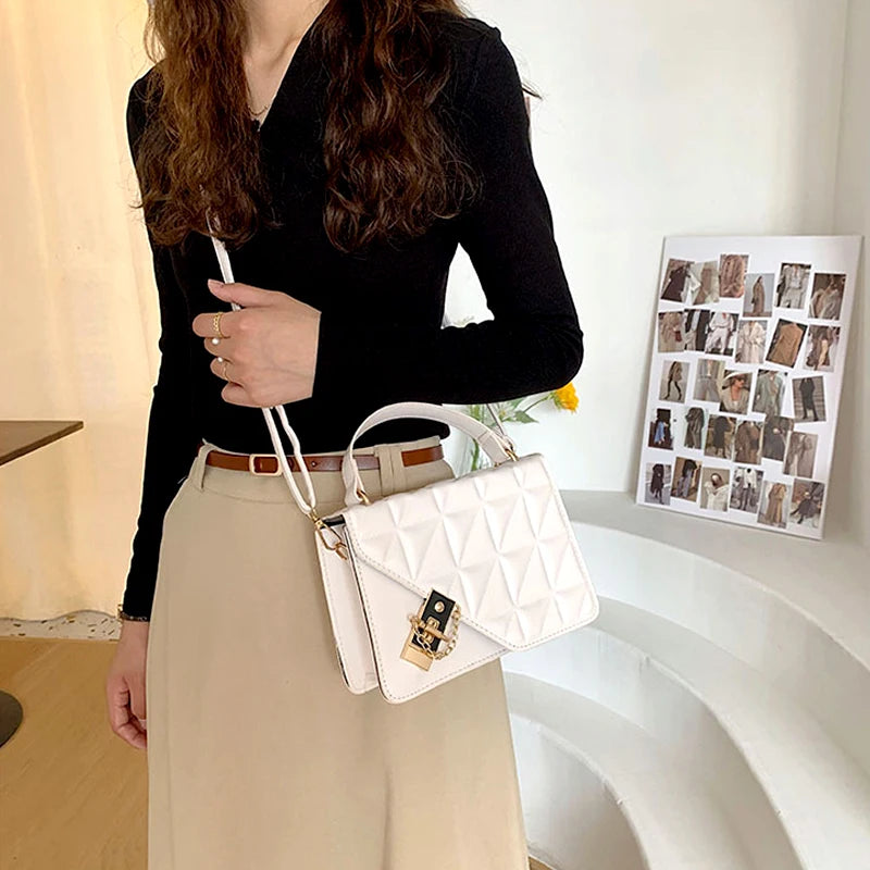 Vintage PU Leather Geometric Shoulder Bag for Women Mini Flap Handbag