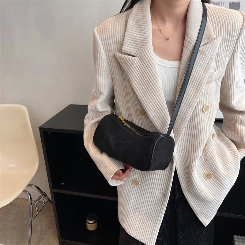 Vintage Women Flock Boston Bags Prom Clutch Suede Shoulder Bags