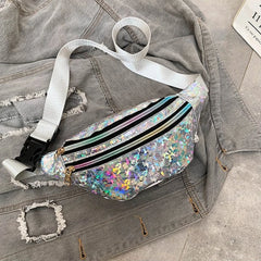 Waist Pack for Women Hologram Laser PU Travel Banana Hip Bum Bag