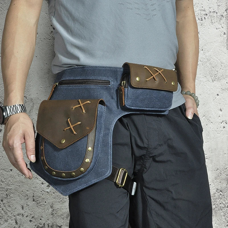 Waterproof Canvas+Leather Small Messenger Bag Fanny Pack 211-8