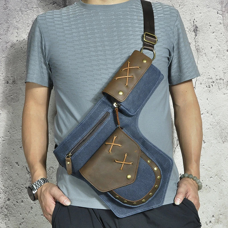 Waterproof Canvas+Leather Small Messenger Bag Fanny Pack 211-8