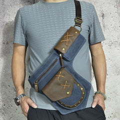 Waterproof Canvas+Leather Small Messenger Bag Fanny Pack 211-8