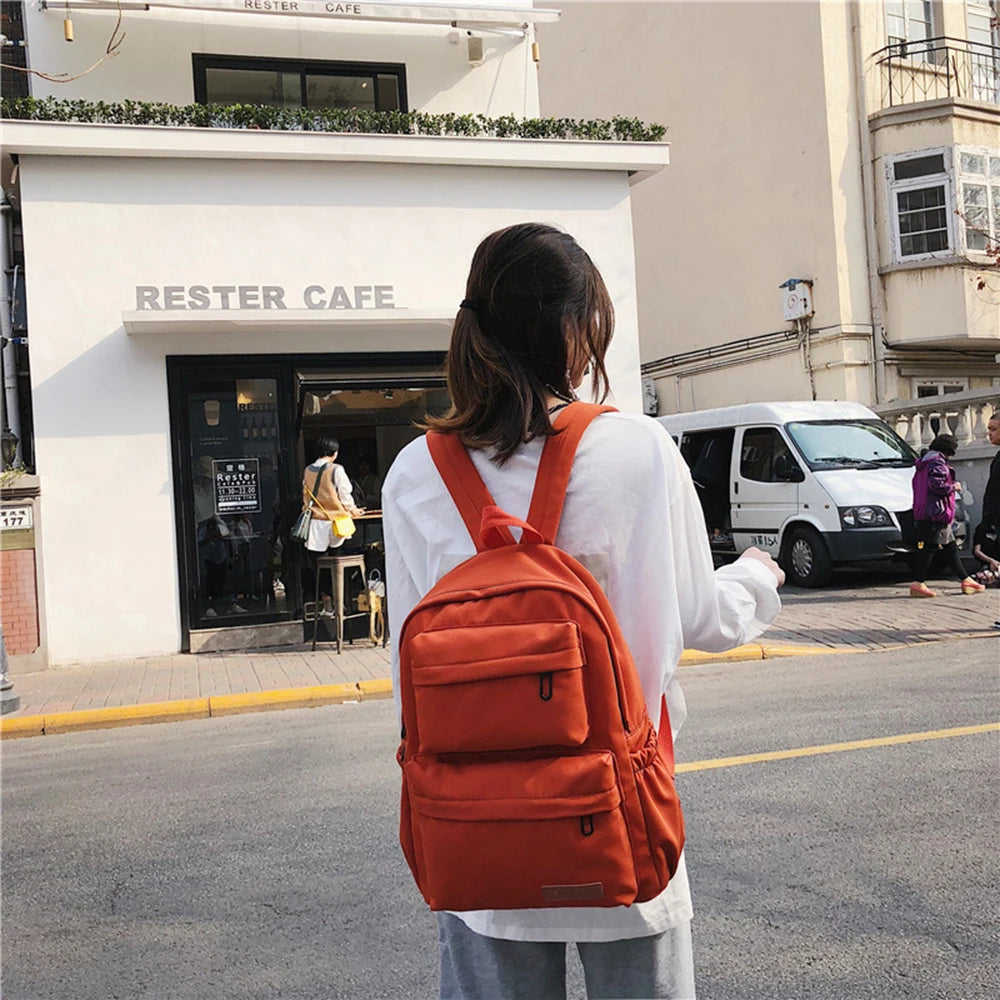 Waterproof Nylon Women Backpack Solid Casual Backpack for Teenagers Women