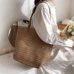 Bohemian Straw Beach Tote Bag Hand-Woven Shoulder Shopper