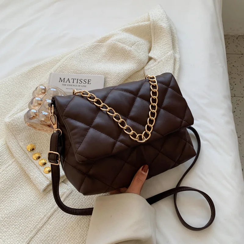 Winter Lozenge Shoulder Bag Women Chains Crossbody Bag