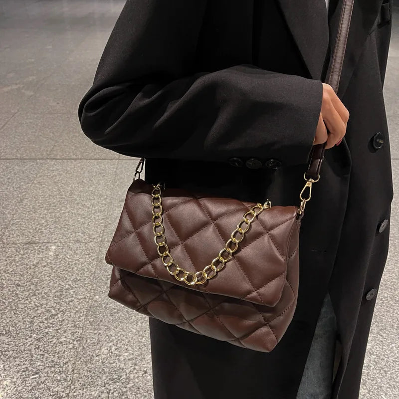 Winter Lozenge Shoulder Bag Women Chains Crossbody Bag