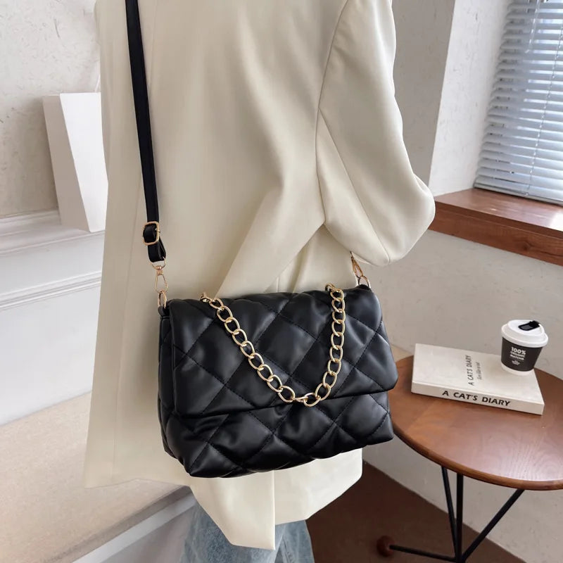 Winter Lozenge Shoulder Bag Women Chains Crossbody Bag