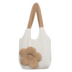Winter Soft Plush Handbags 3D Flower Tote Bag Women Lamb Hair Shoulder Bag