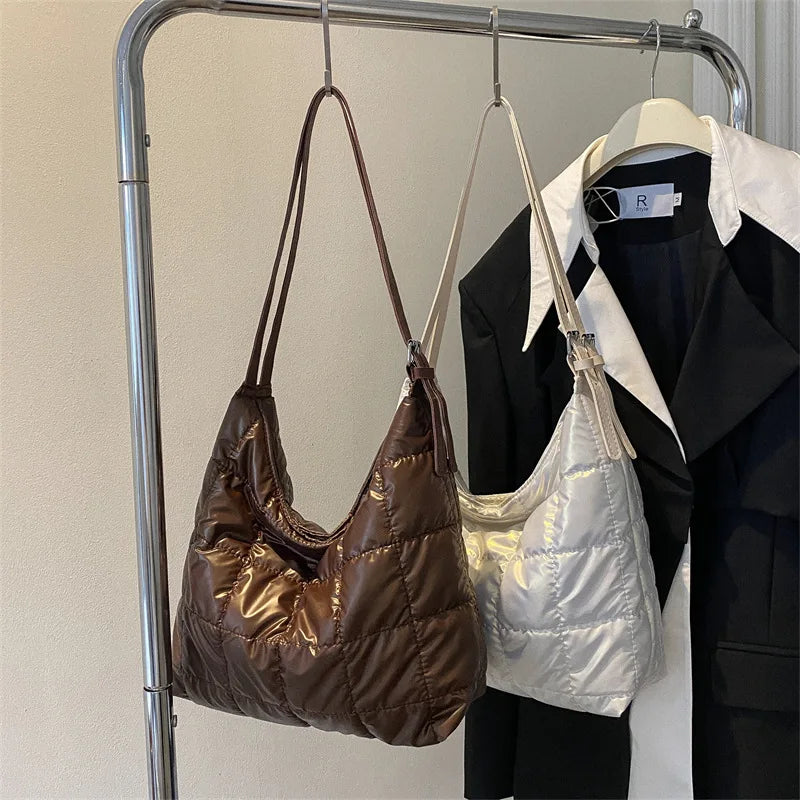 Winter Space Cotton Tote Padded Shoulder Bag Down Handbag Female Shopping Bags