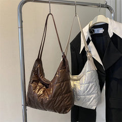 Winter Space Cotton Tote Padded Shoulder Bag Down Handbag Female Shopping Bags