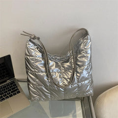 Winter Space Cotton Tote Padded Shoulder Bag Down Handbag Female Shopping Bags