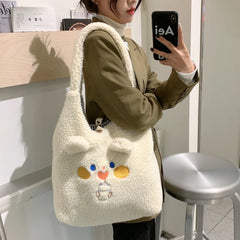Winter Tote Bag Women Cartoon Embroidery Shoulder Bag Handbags
