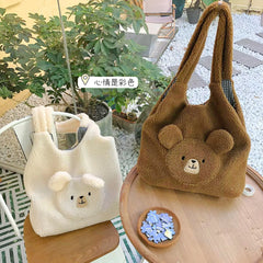 Winter Warm Handbags Lamb Hair 3D Bear Shoulder Bag Large Capacity Plush Bag