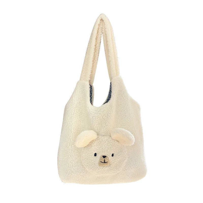 Winter Warm Handbags Lamb Hair 3D Bear Shoulder Bag Large Capacity Plush Bag
