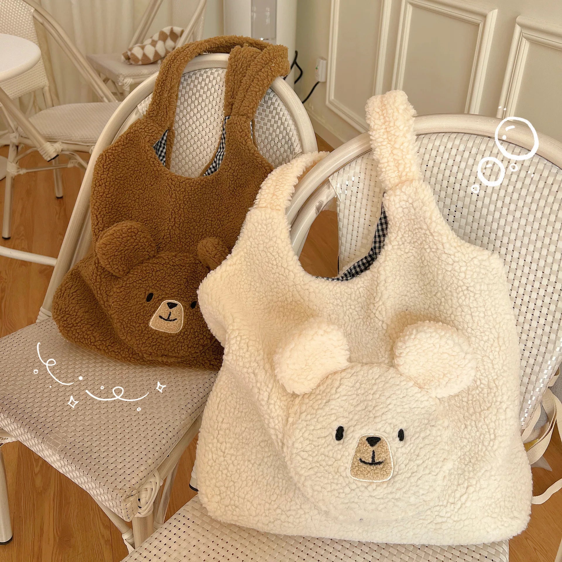 Winter Warm Handbags Lamb Hair 3D Bear Shoulder Bag Large Capacity Plush Bag