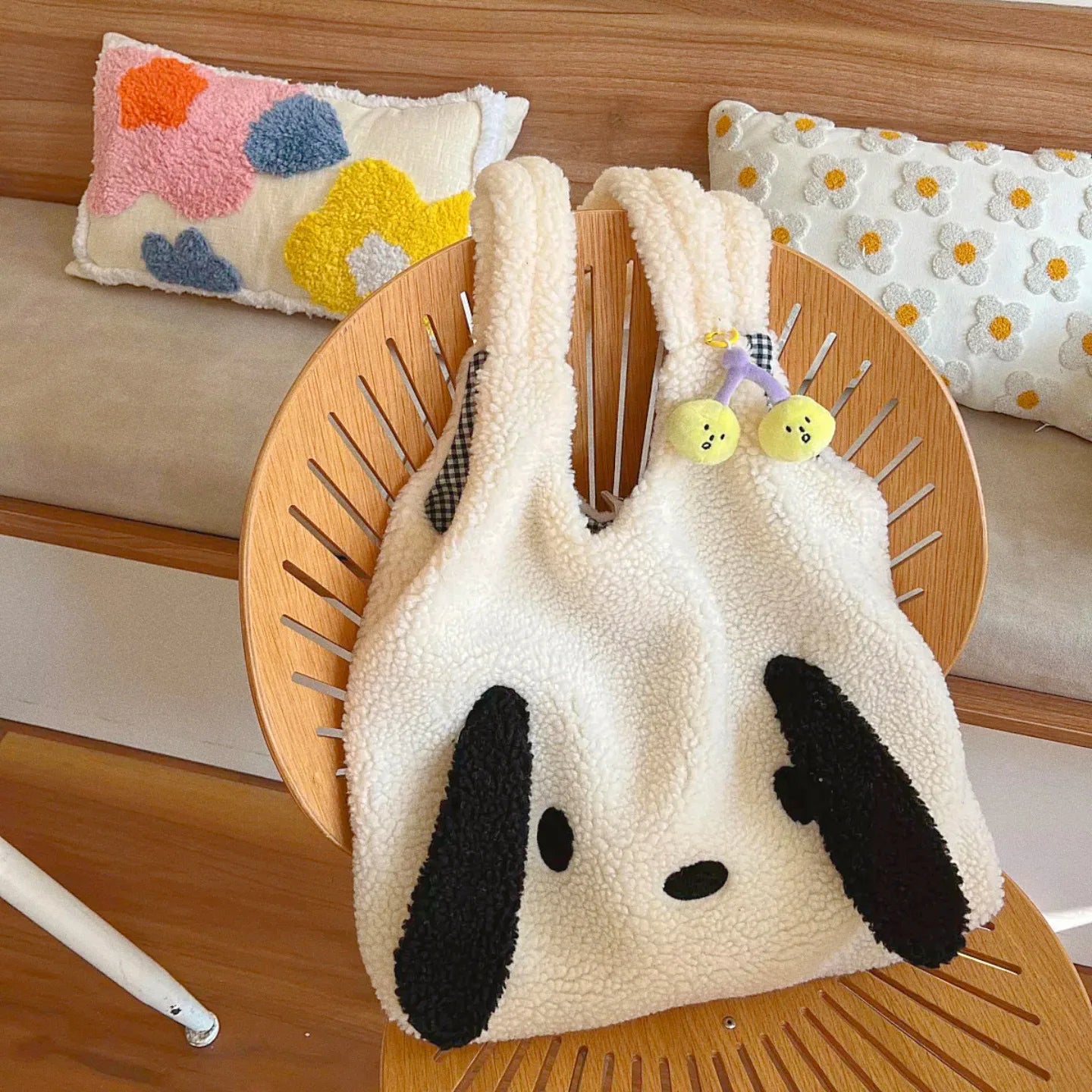 Winter Plush Bag Women Dog Ears Shoulder Bag Large-capacity Handbag