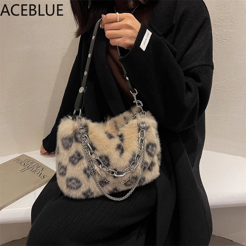 Plush Shoulder Bag Female Fluffy Faux Fur Crossbody Bags Chain Handbag