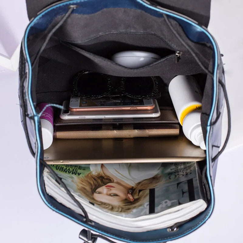Geometric Patchwork Folding Backpack School Ladies Backpack For Teenage Girl