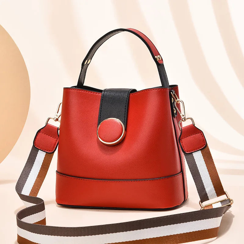 Colorful Strap Bucket Bag PU Shoulder Bags