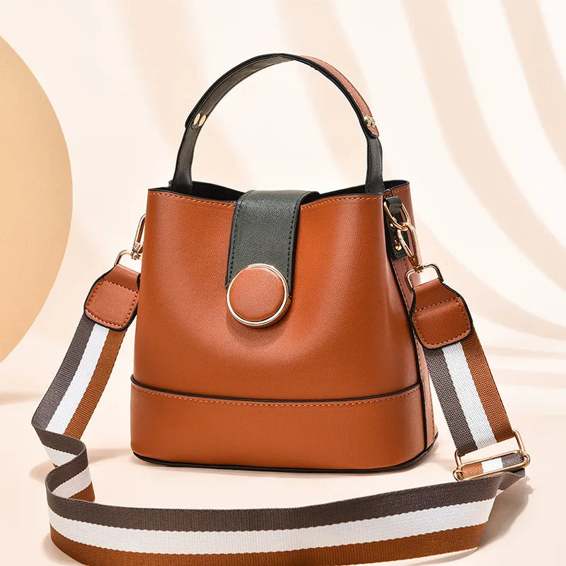 Colorful Strap Bucket Bag PU Shoulder Bags