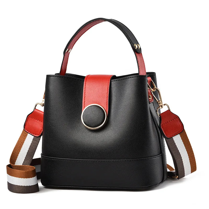 Colorful Strap Bucket Bag PU Shoulder Bags