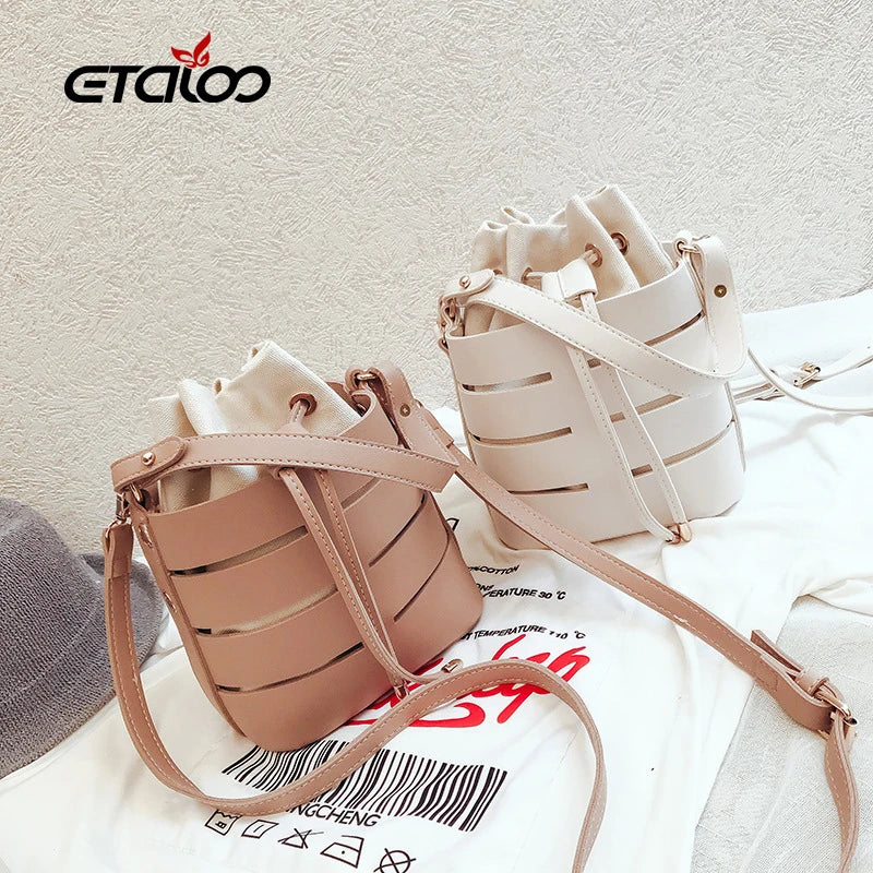 Women Vintage Shoulder Bag High Quality Leather Totes Handbags Bucket Bag
