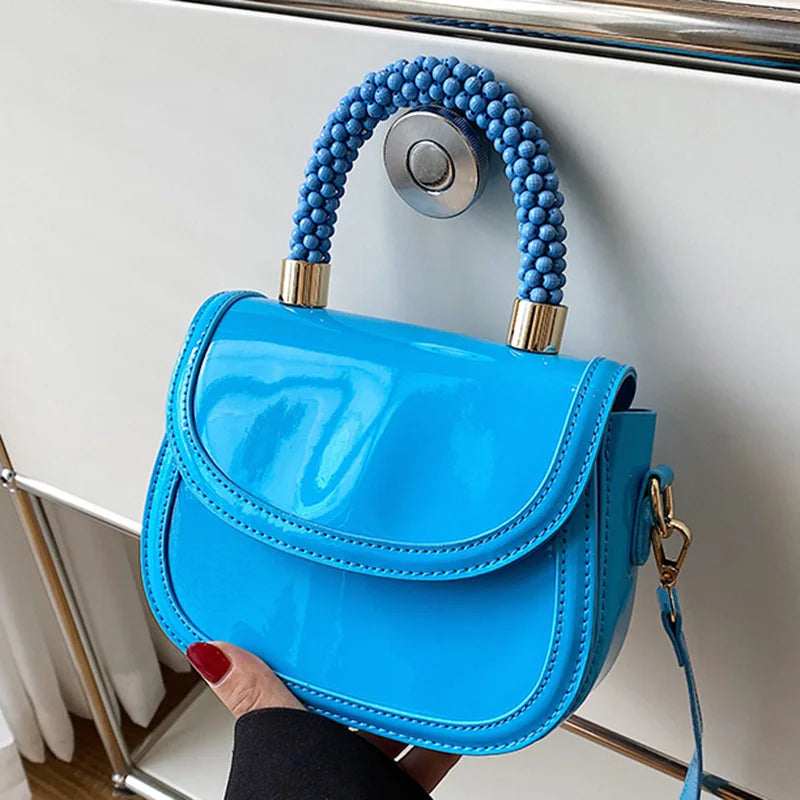 Women Orange Chain Shoulder Bags Armpit Bag Patent Leather Handbags
