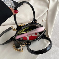 Women Orange Shell Bag Chain Messenger Bag Patent Leather Shoulder Bags Handbags