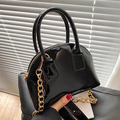 Women Orange Shell Bag Chain Messenger Bag Patent Leather Shoulder Bags Handbags