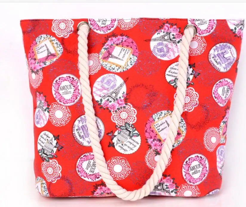 Women Casual Shoulder Bags Flowers Tower Shopping Bags Beach Bags