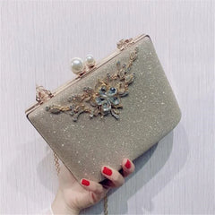 Women Bling Flowers Wedding Dinner Bags Chain Purse For Ladies
