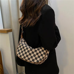 Women Plaid Canvas Shoulder Bag Chain Handbag Crossbody Bag