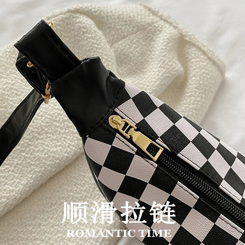 Women Plaid Canvas Shoulder Bag Chain Handbag Crossbody Bag